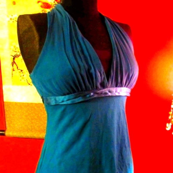 💋 Sexy Vintage Dark Teal Deep Plunge Babydoll Cami Tank Top -SP - Picture 1 of 8
